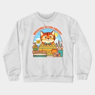 Library Welcome Tiger Cat and Mouse Crewneck Sweatshirt